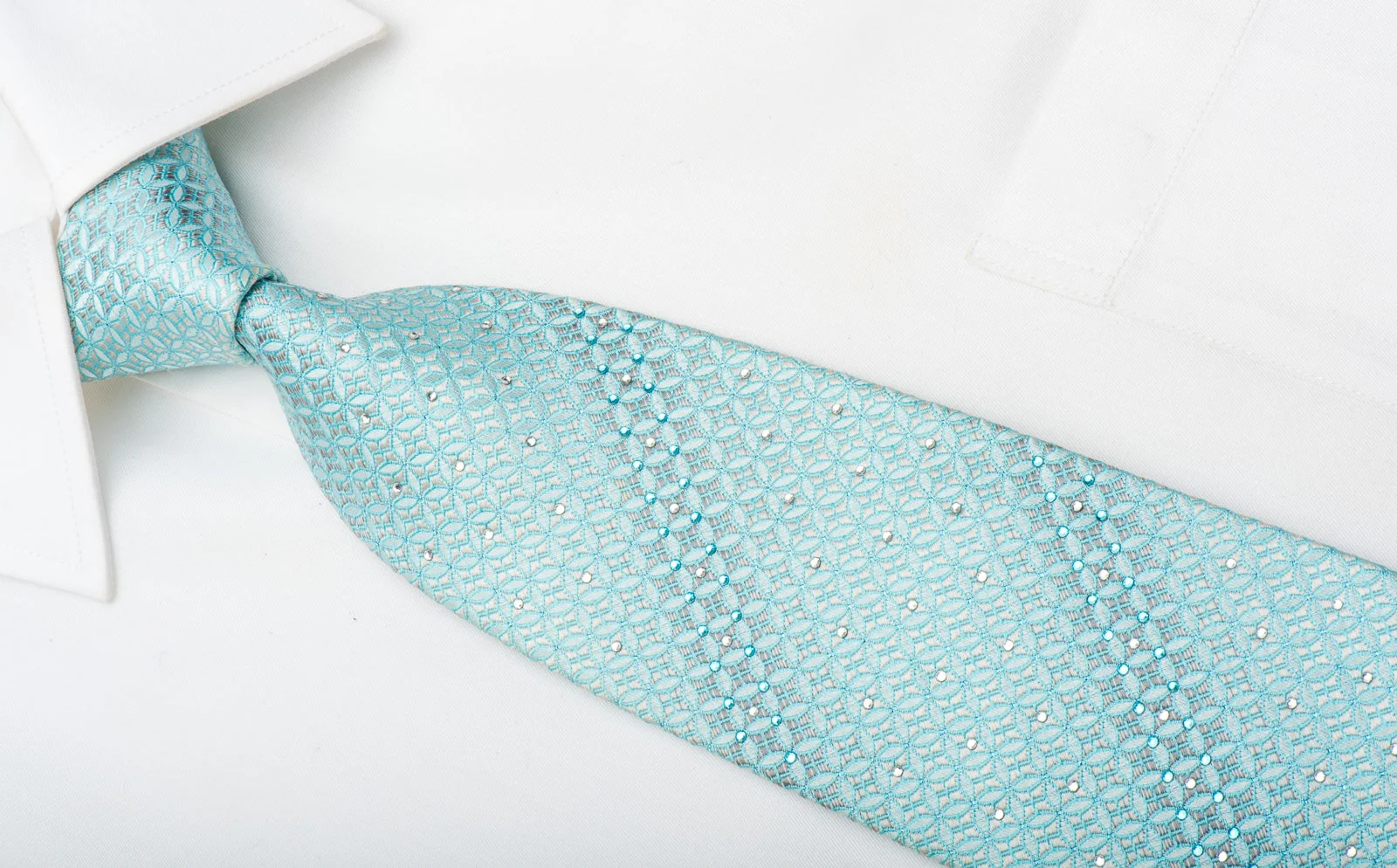 Renoma Men's Silk Tie Geometric On Blue Sparkling With Crystal Rhinestones - Image 3