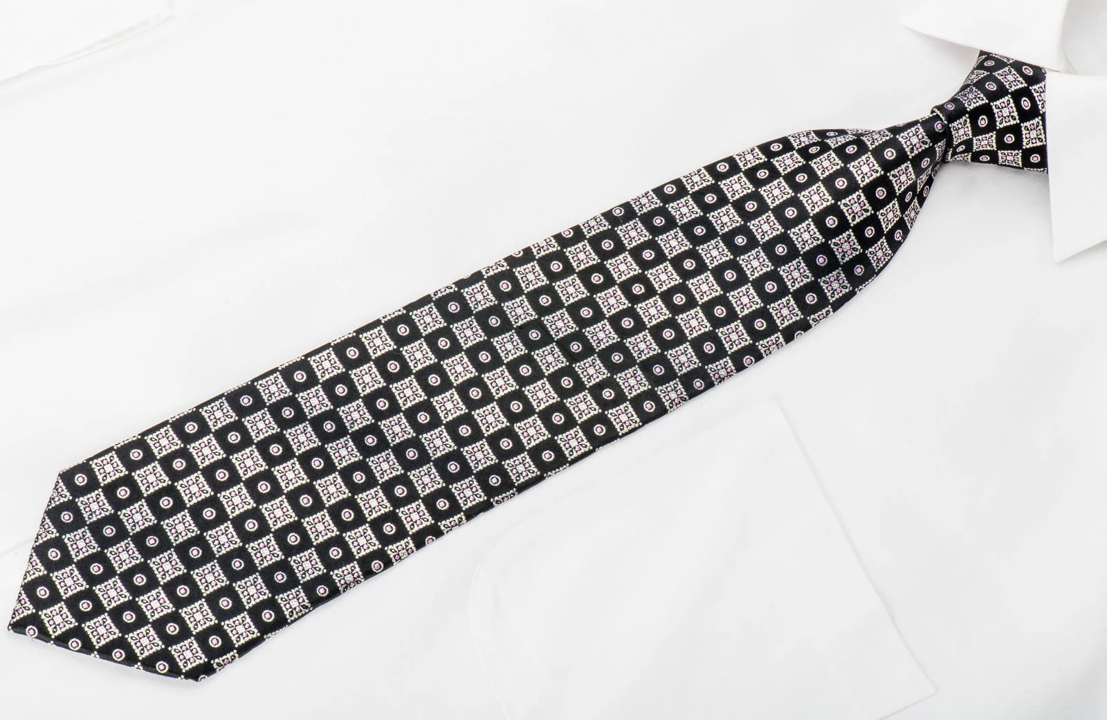 Renoma Men's Silk Tie Silver Checker On Black With Silver Sparkles - Image 3