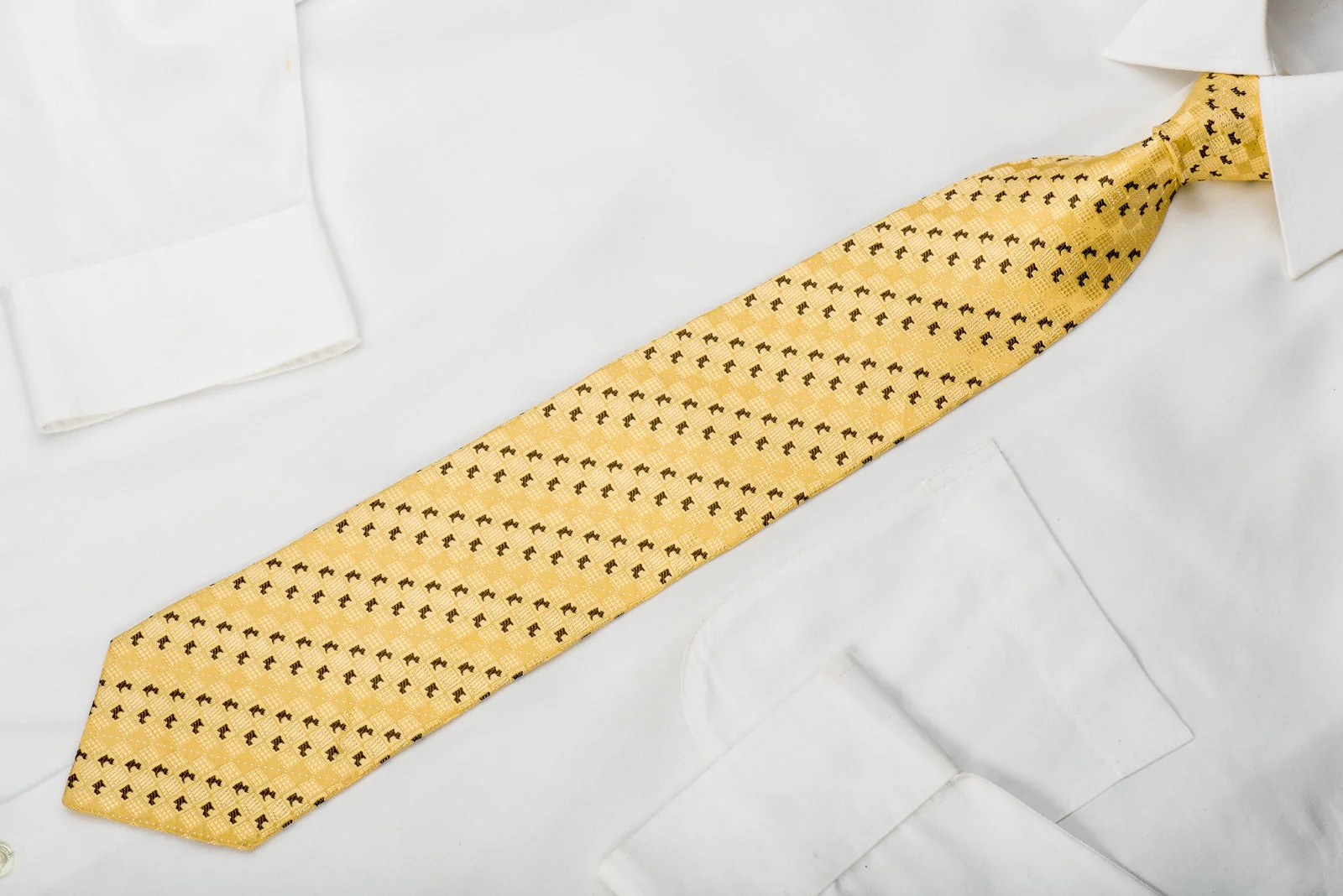 Renoma Men's Woven Silk Necktie Scottie Dogs On Yellow With Silver Sparkles - Image 4