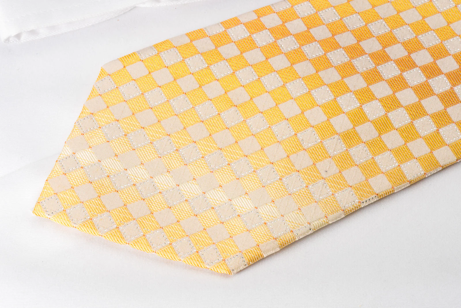Renoma Mens Rhinestone Silk Necktie Yellow Whiter Checkered With Silver Sparkles - Image 4
