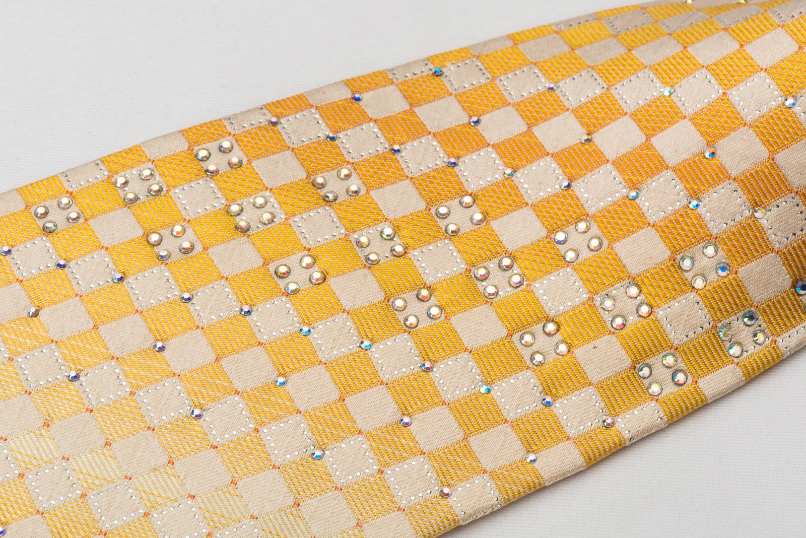 Renoma Mens Rhinestone Silk Necktie Yellow Whiter Checkered With Silver Sparkles - Image 8