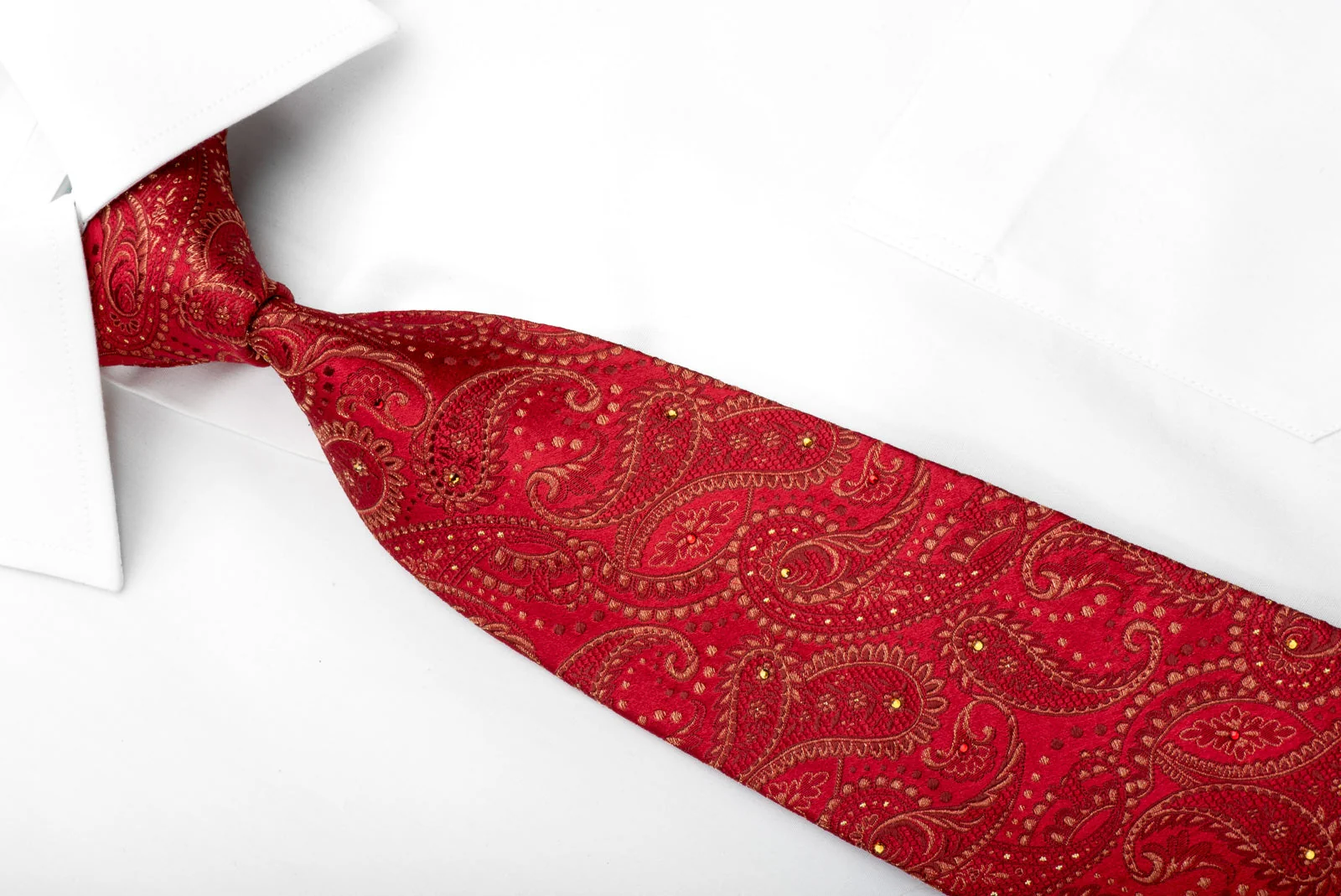 Renoma Mens Silk Necktie Paisley On Red Sparkling With Rhinestones - Image 2