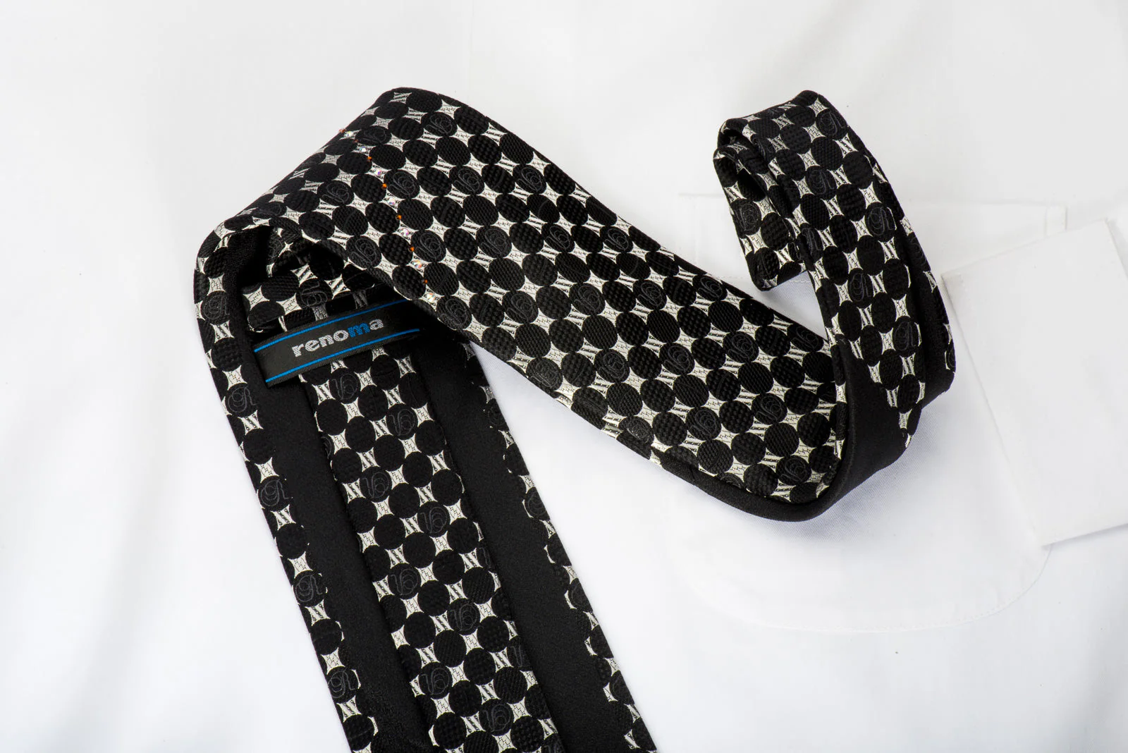 Renoma Rhinestone Necktie Black Geometric Dots On Silver With Sparkles - Image 2