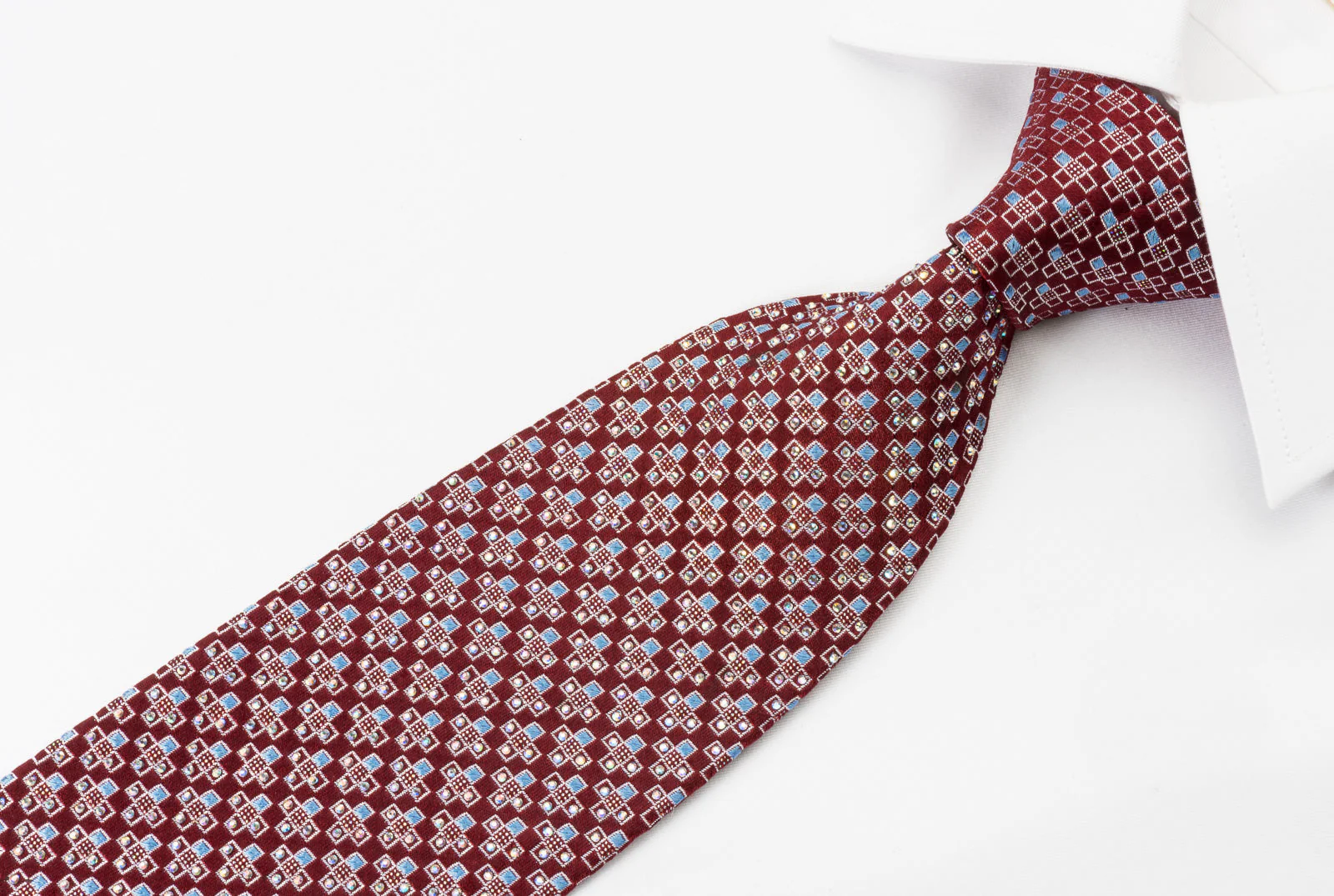 Renoma Rhinestone Necktie Geometric Crosses On Burgundy With Silver Sparkles - Image 5
