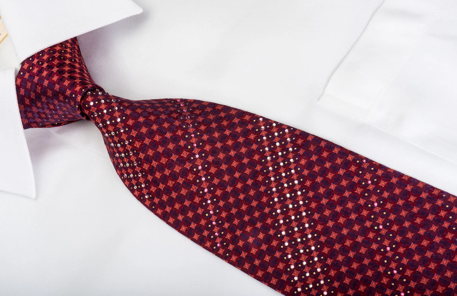 Renoma Rhinestone Necktie Geometric On Burgundy With Silver Sparkles - Image 4