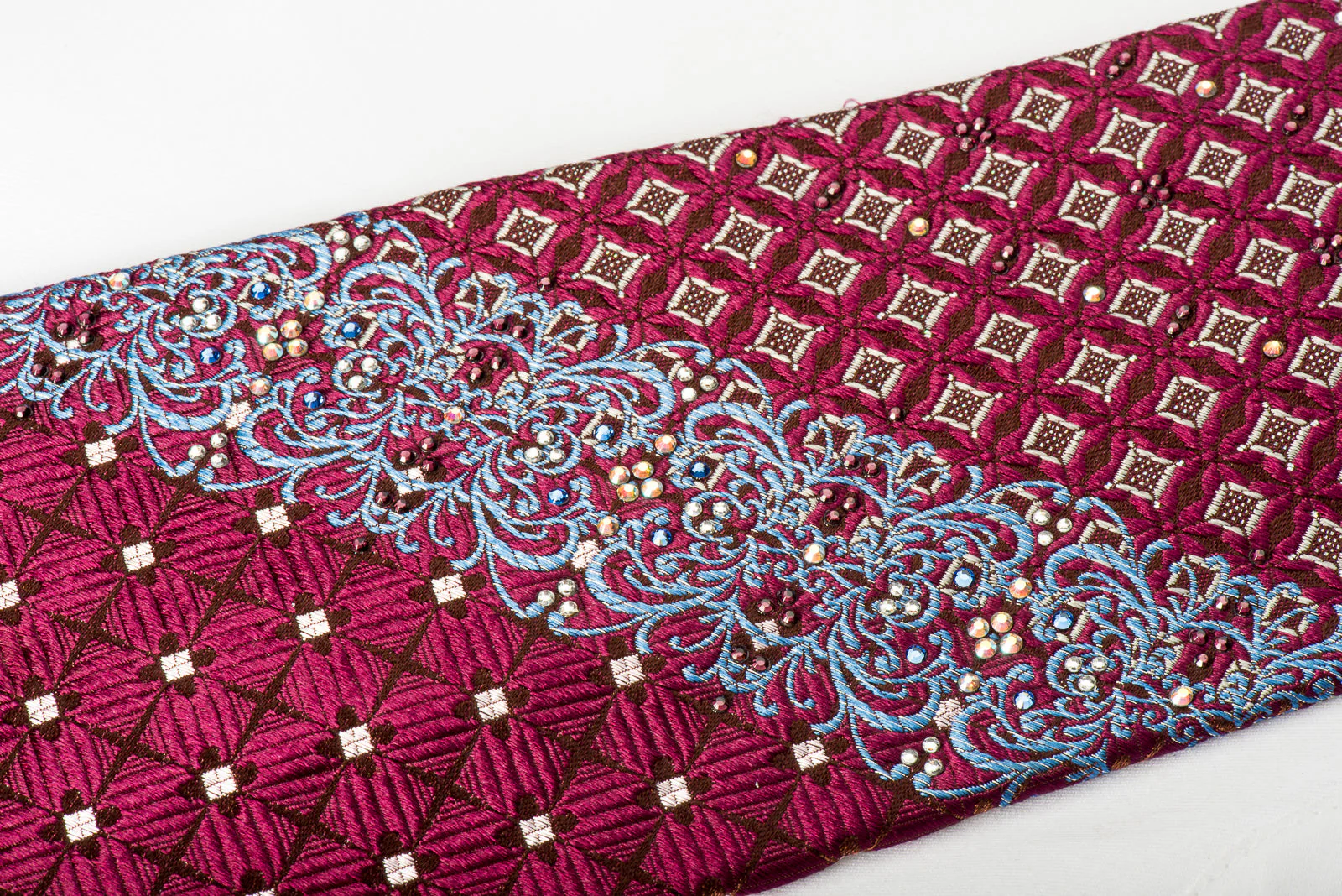 Renoma Rhinestone Necktie Geometric On Burgundy With Silver Sparkles - Image 9