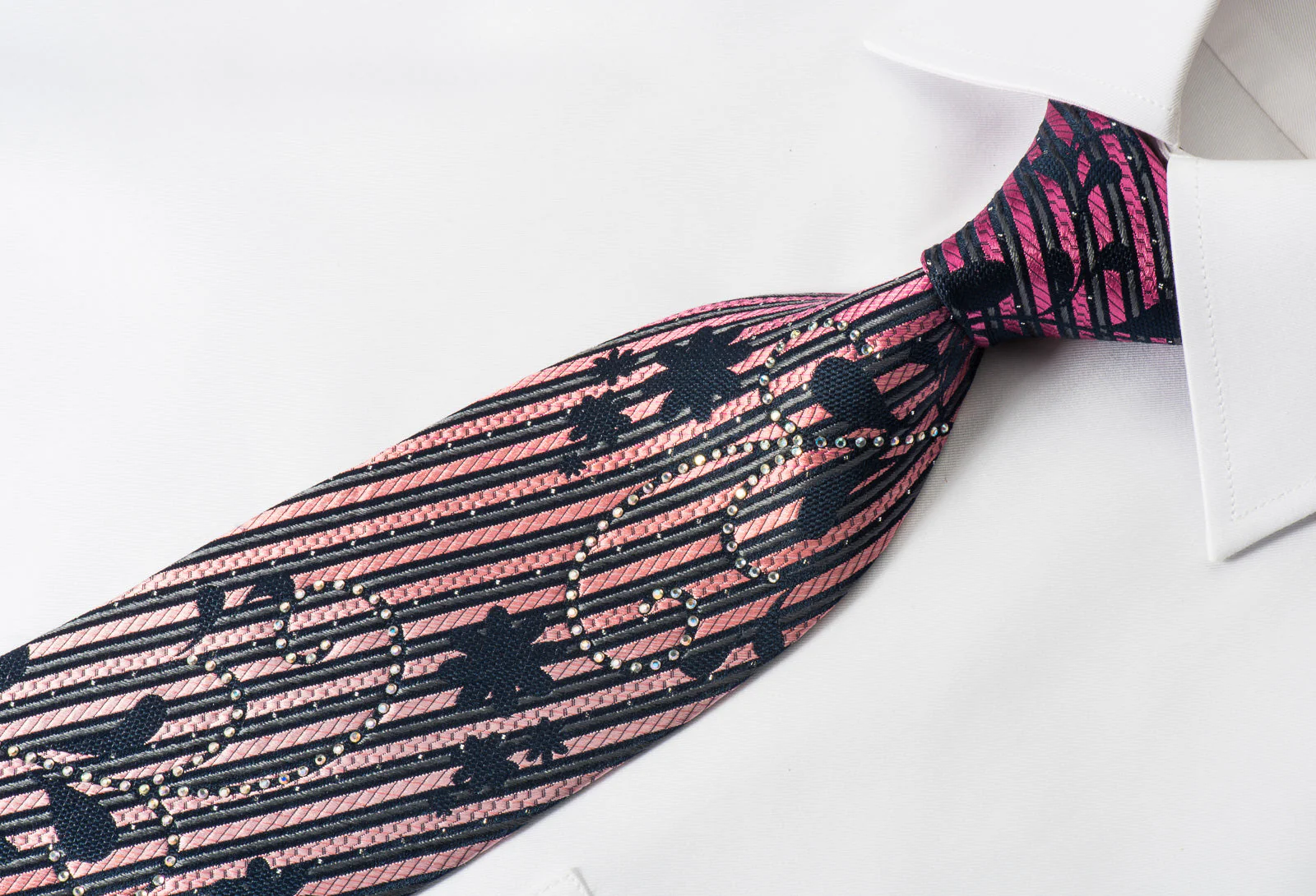 Renoma Rhinestone Necktie Purple Striped On Black With Silver Sparkles - Image 3