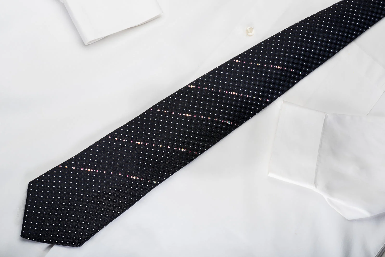 Renoma Rhinestone Necktie Silver Dots On Black With Striped Rhinestones - Image 4