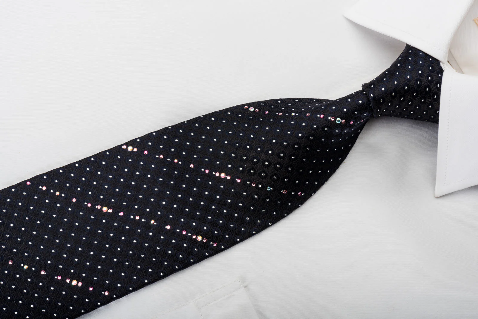 Renoma Rhinestone Necktie Silver Dots On Black With Striped Rhinestones - Image 5
