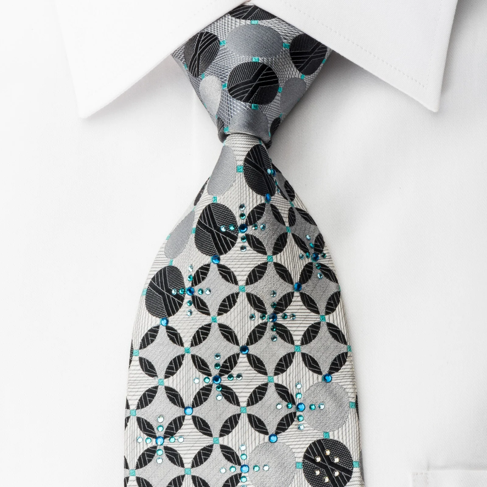 Renoma Rhinestone Necktie Silver Geometric On Black With Silver Sparkles