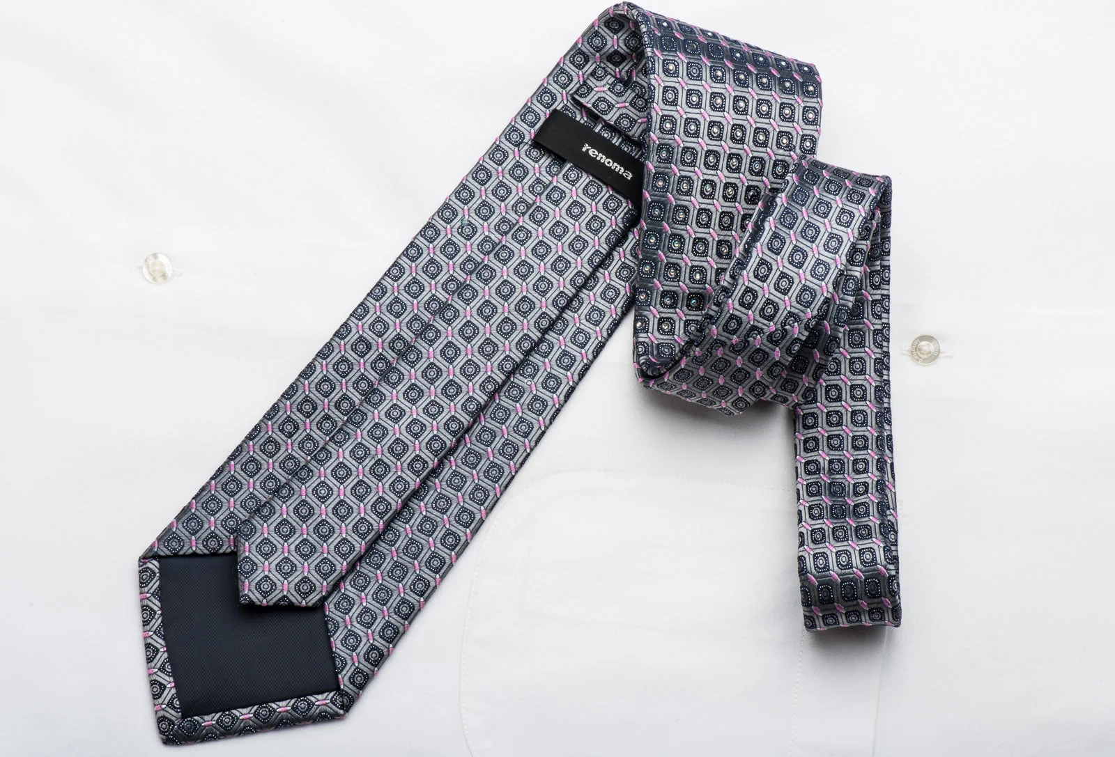 Renoma Mens Rhinestone Necktie Silver Geometric Silk With Sparkles - Image 5