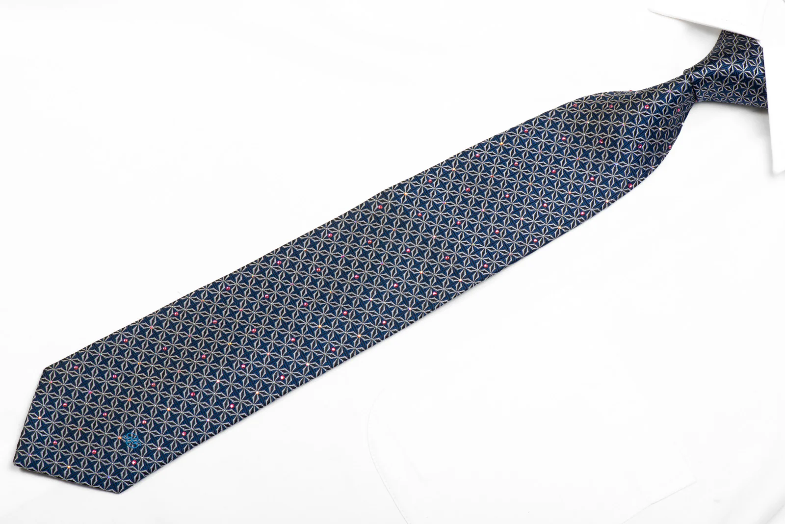 Rhinestone Necktie Silver Trellis On Blue With Sparkles - Image 3