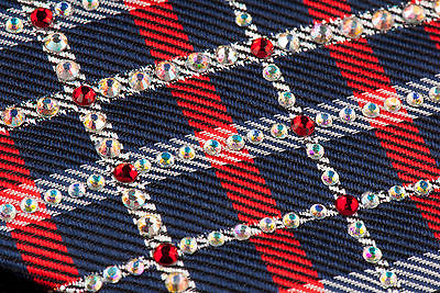 Renoma Rhinestone Silk Neck Tie Red Black Gray Plaids & Checks 3 1/2 Inch - Image 6