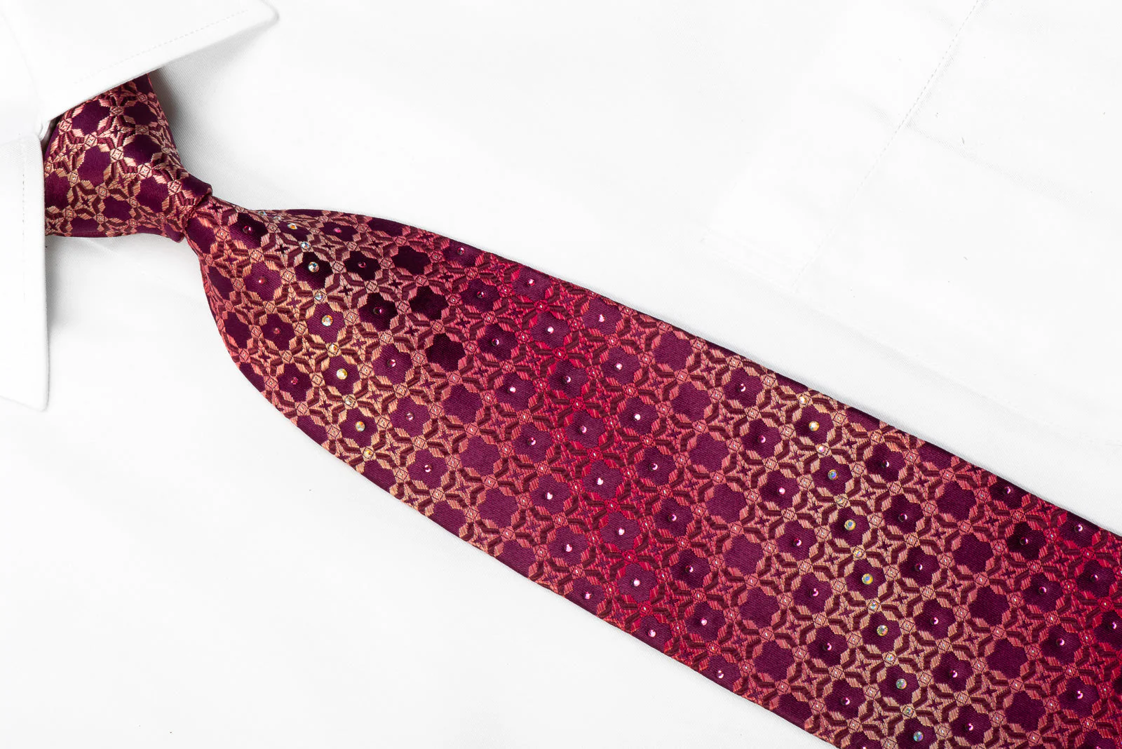 Renoma Rhinestone Silk Necktie Cartouche On Burgundy With Sparkles - Image 2