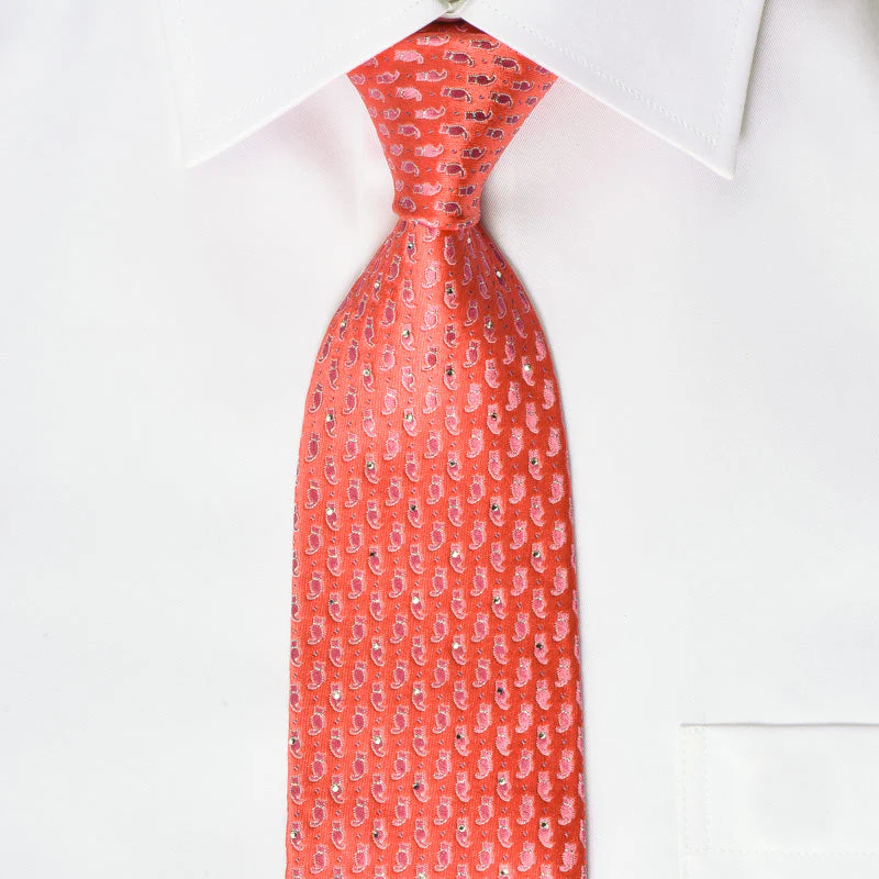 Renoma Rhinestone Silk Necktie Cats On Pink With Silver Sparkles - Image 3