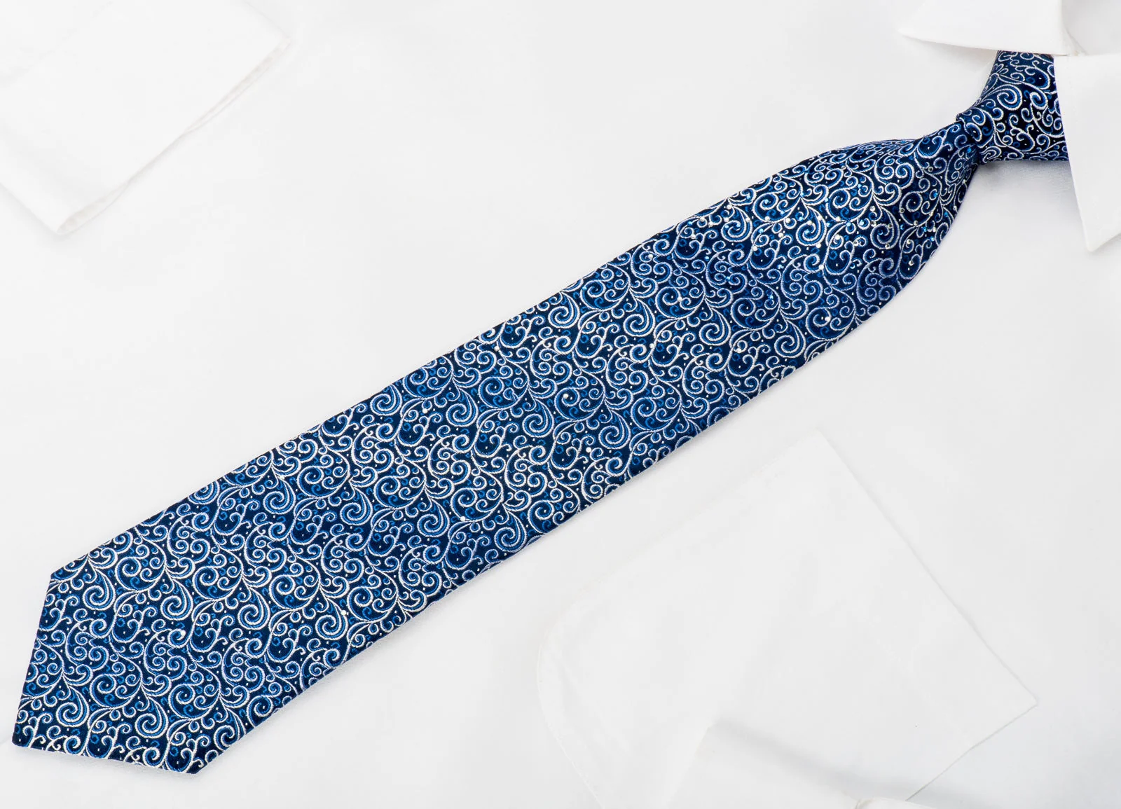 Renoma Rhinestone Silk Necktie Filigree On Blue - Image 6