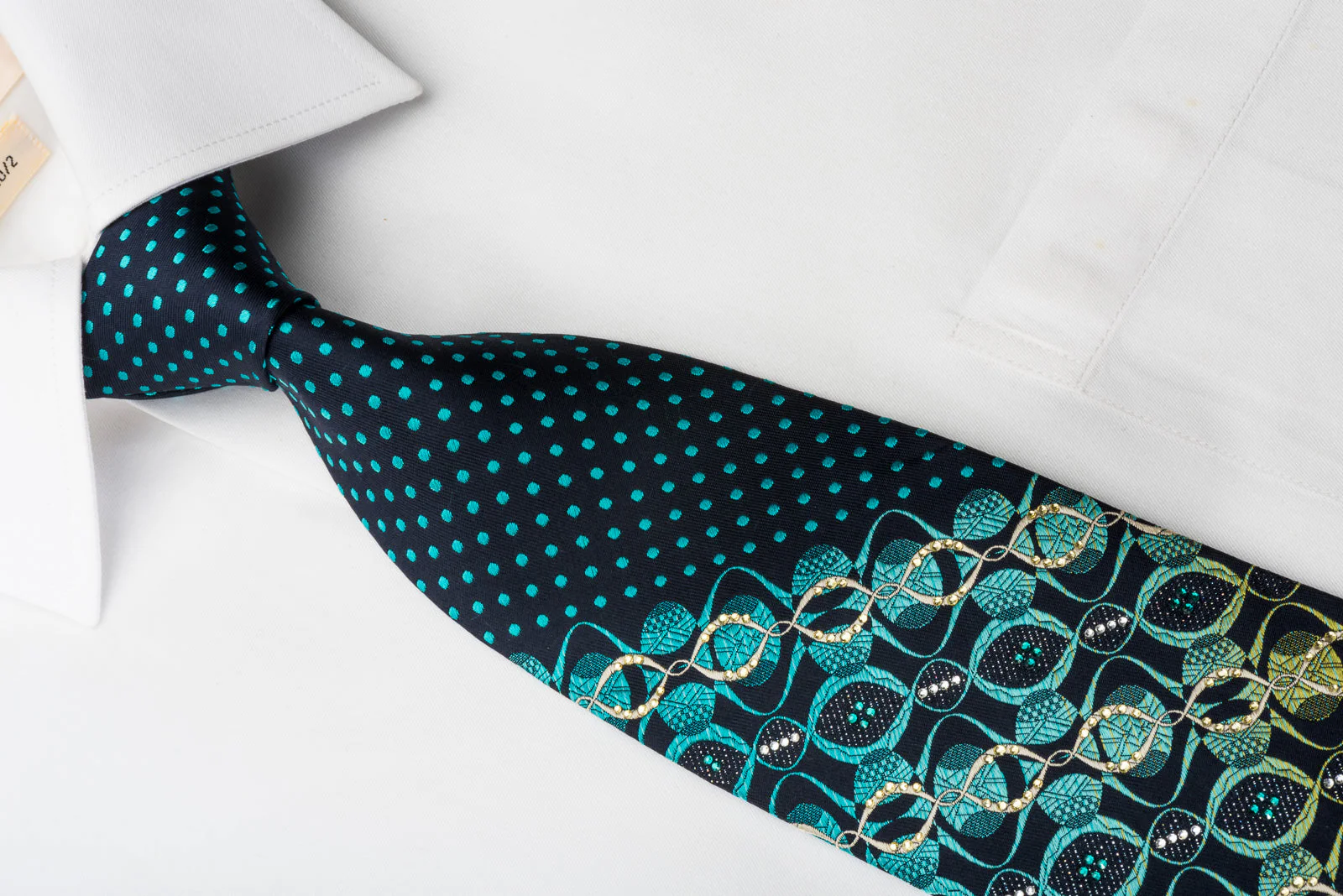 Renoma Rhinestone Silk Necktie Geometric On Blue Woven Silk - Image 3