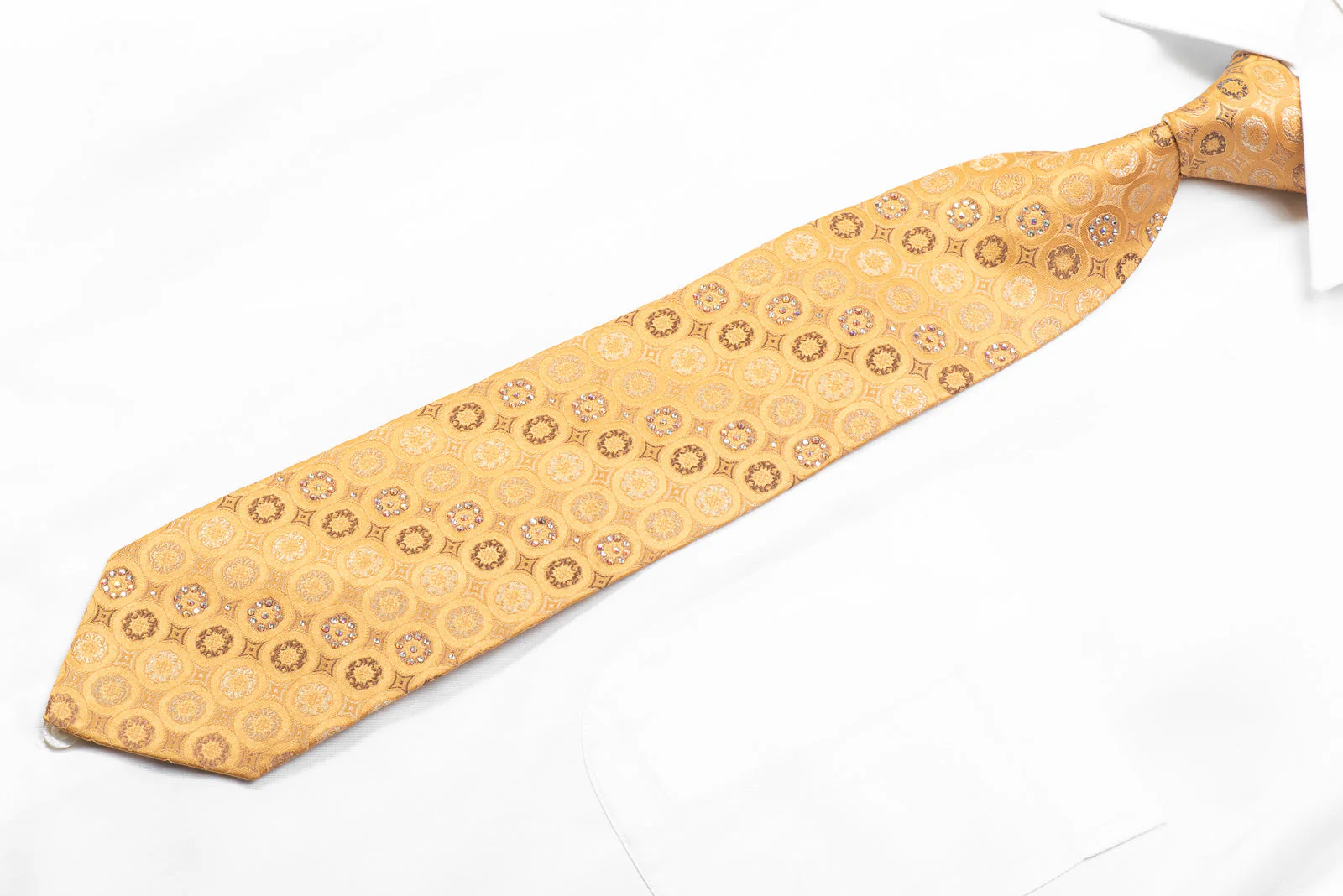 Renoma Rhinestone Silk Necktie Geometric On Golden Orange - Image 4