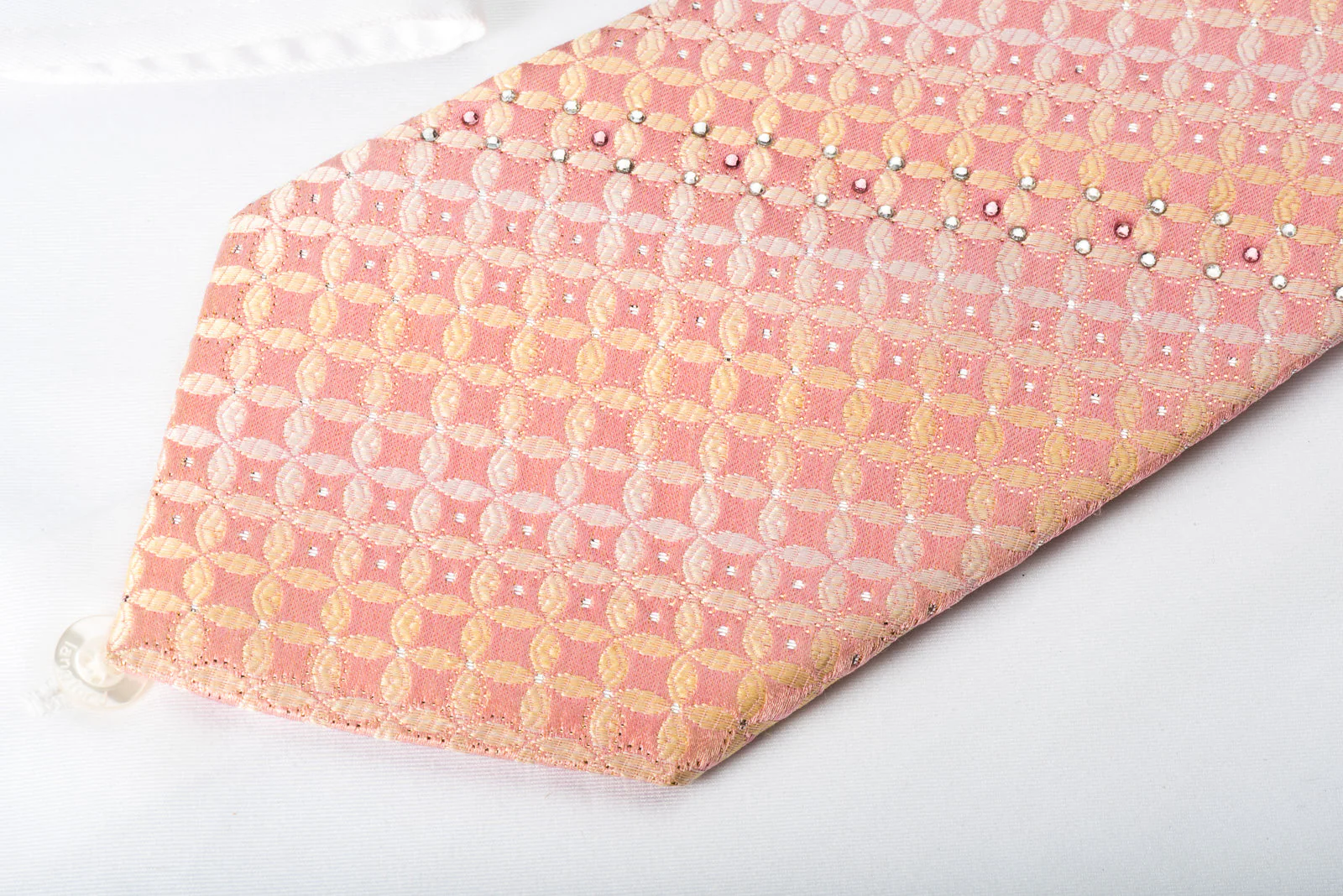 Renoma Rhinestone Silk Necktie Geometric On Pink With Silver Sparkles - Image 2