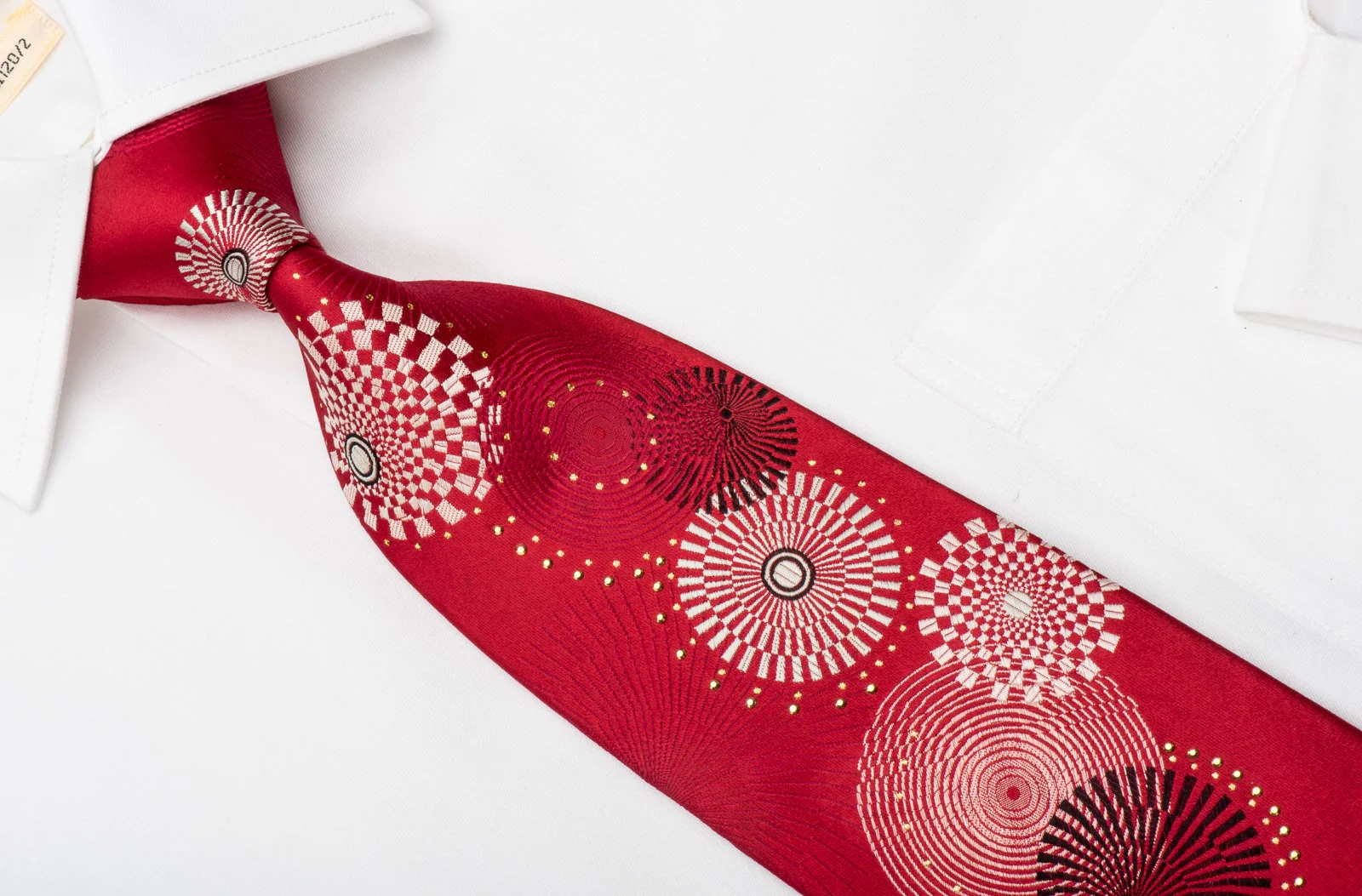 Renoma Rhinestone Silk Necktie Geometric On Red With Silver Sparkles - Image 2