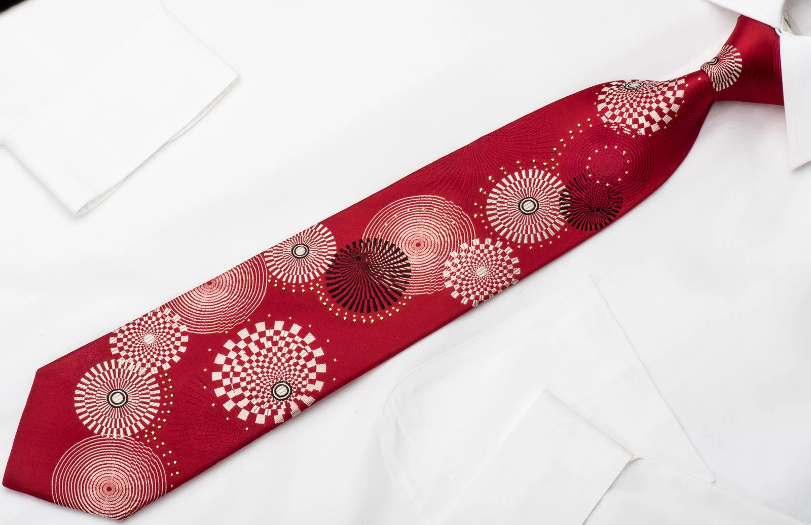 Renoma Rhinestone Silk Necktie Geometric On Red With Silver Sparkles - Image 3