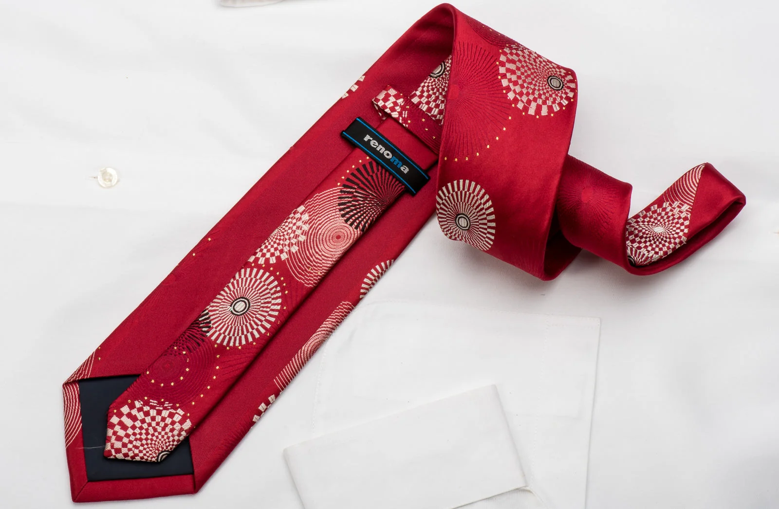 Renoma Rhinestone Silk Necktie Geometric On Red With Silver Sparkles - Image 4