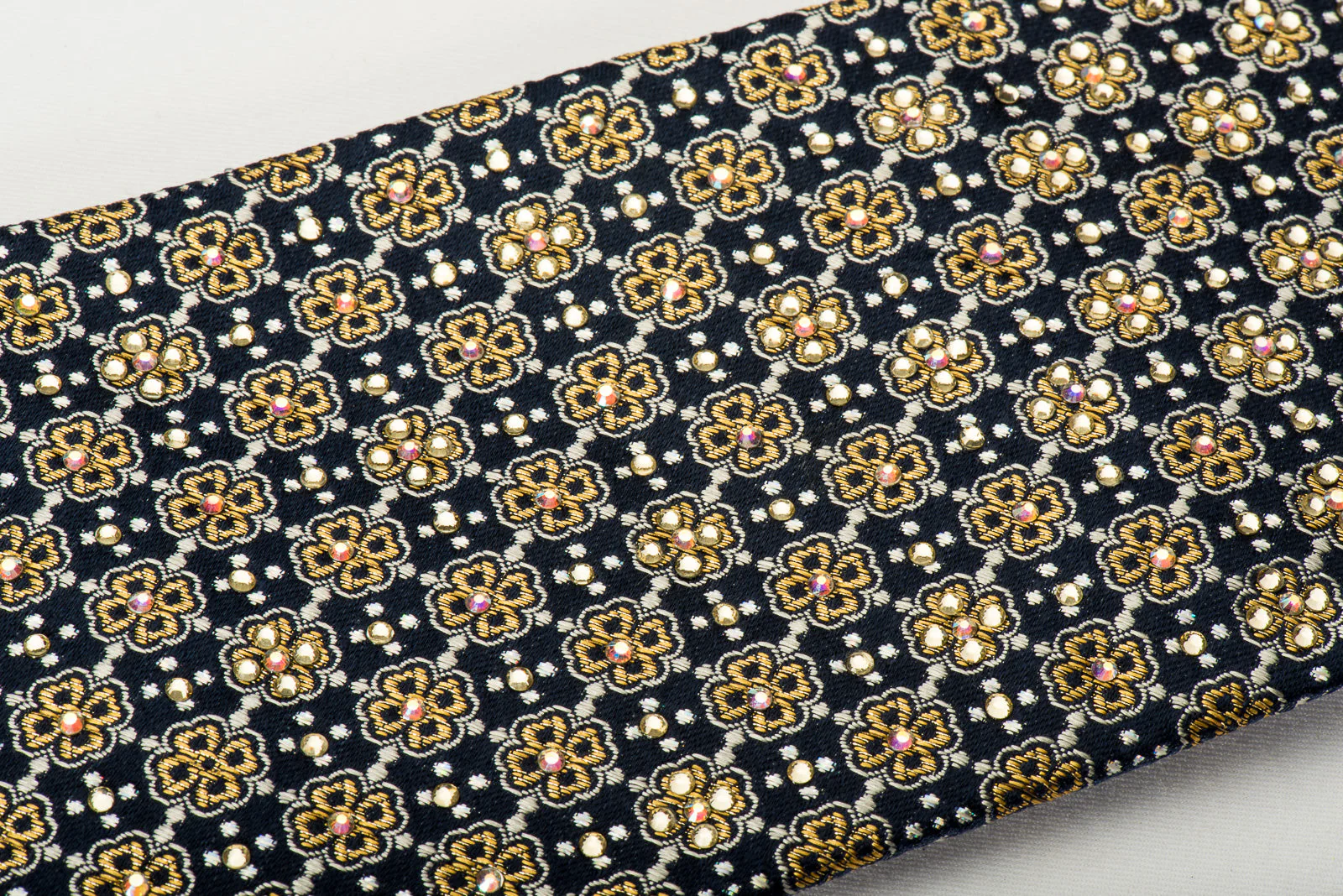 Renoma Rhinestone Silk Necktie Golden Foulard On Navy With Golden Sparkles - Image 3