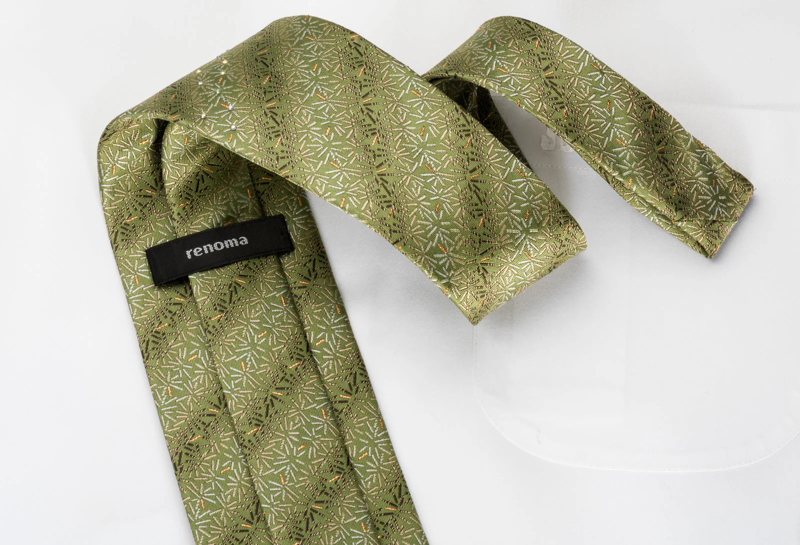 Renoma Rhinestone Silk Necktie Lines On Green With Golden Sparkles - Image 6