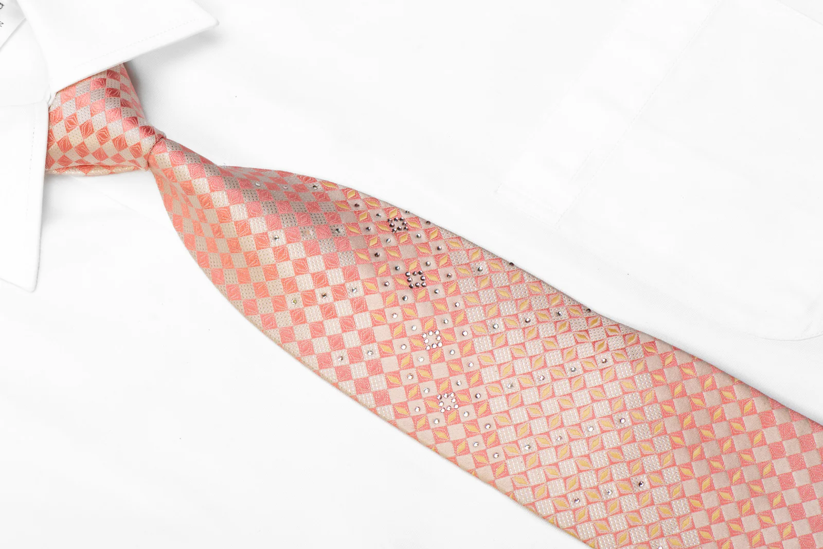 Renoma Rhinestone Silk Necktie Pink Checkered With Sparkles - Image 2