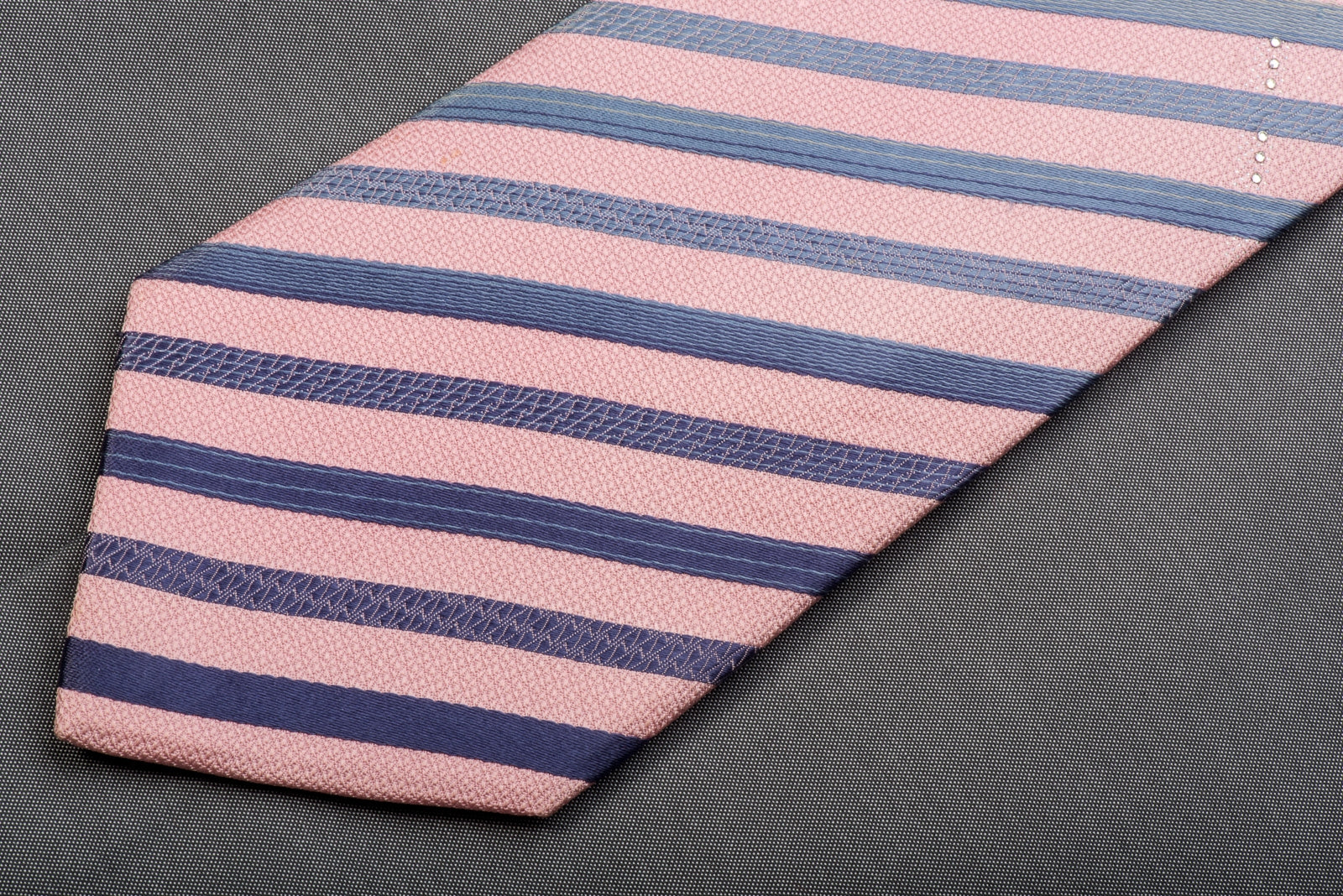 Renoma Rhinestone Silk Necktie Silver Striped On Pink With Silver Sparkles - Image 2