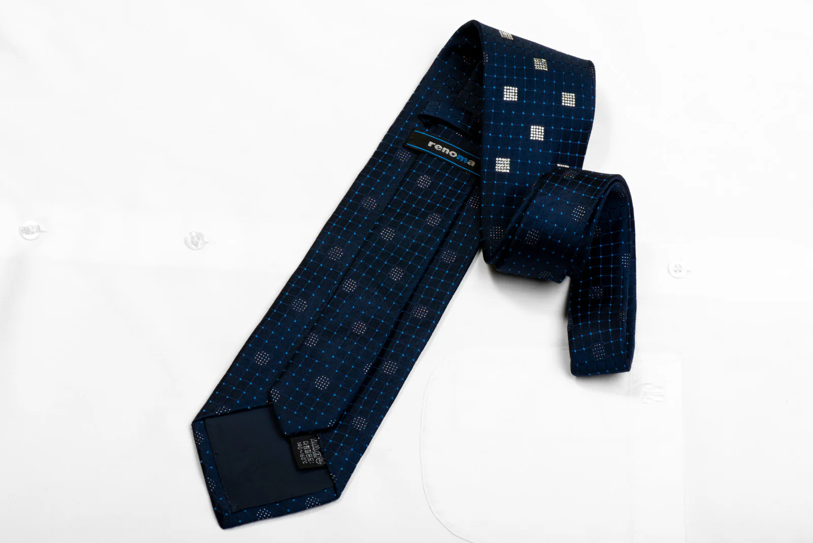 Renoma Rhinestone Silk Necktie Trellis On Navy Blue - Image 4