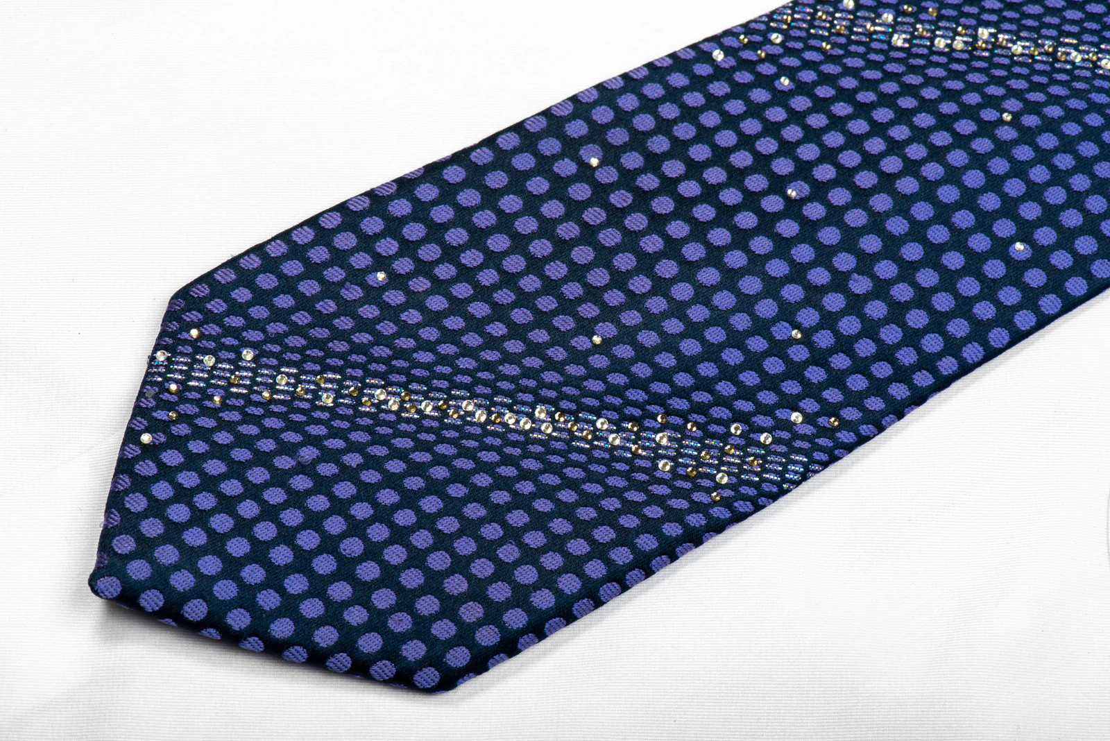 Renoma Rhinestone Silk Tie Blue Geometric On Navy With Sparkles - Image 4