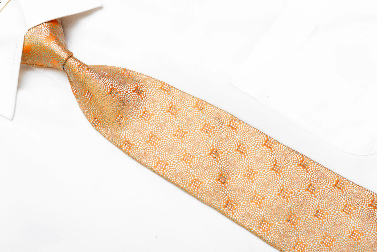 Renoma Rhinestone Silk Tie Geometric On Peach - Image 2