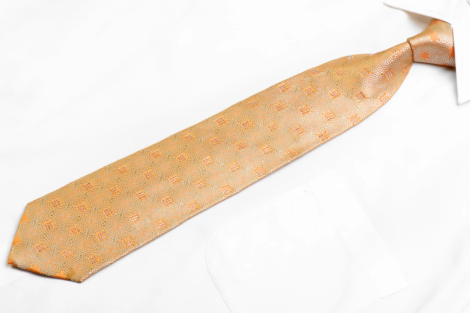Renoma Rhinestone Silk Tie Geometric On Peach - Image 4