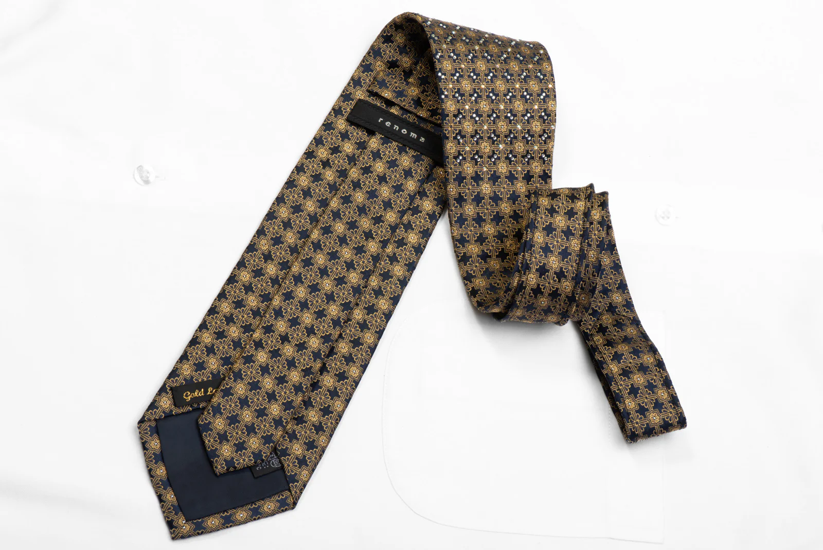 Rhinestone Silk Tie Gold Trellis On Navy With Silver Sparkles - Image 4