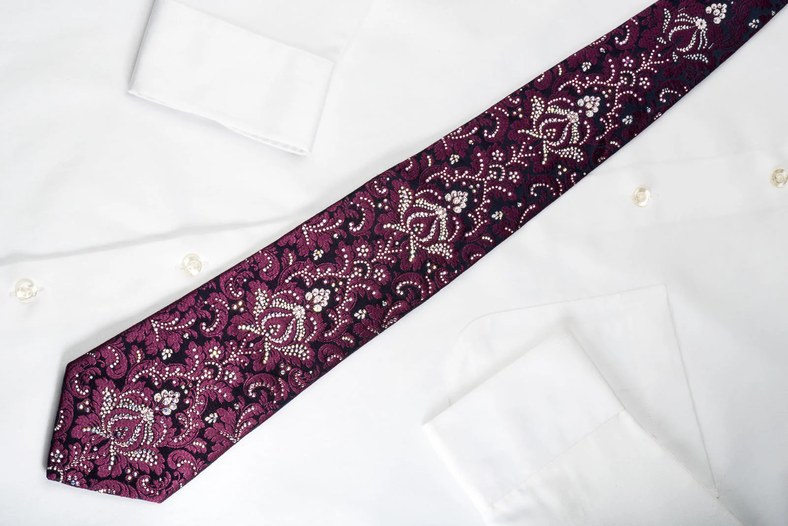 Renoma Rhinestone Tie Purple Damask On Black With Silver Sparkles - Image 4
