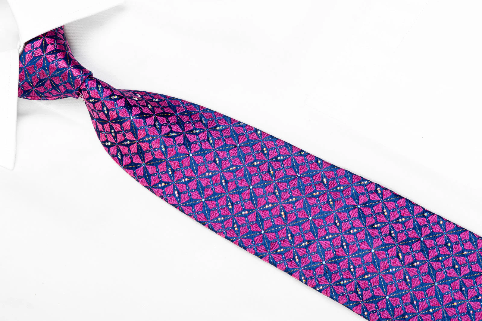 Renoma Rhinestone Tie Purple Geometric On Blue With Silver Sparkles - Image 2