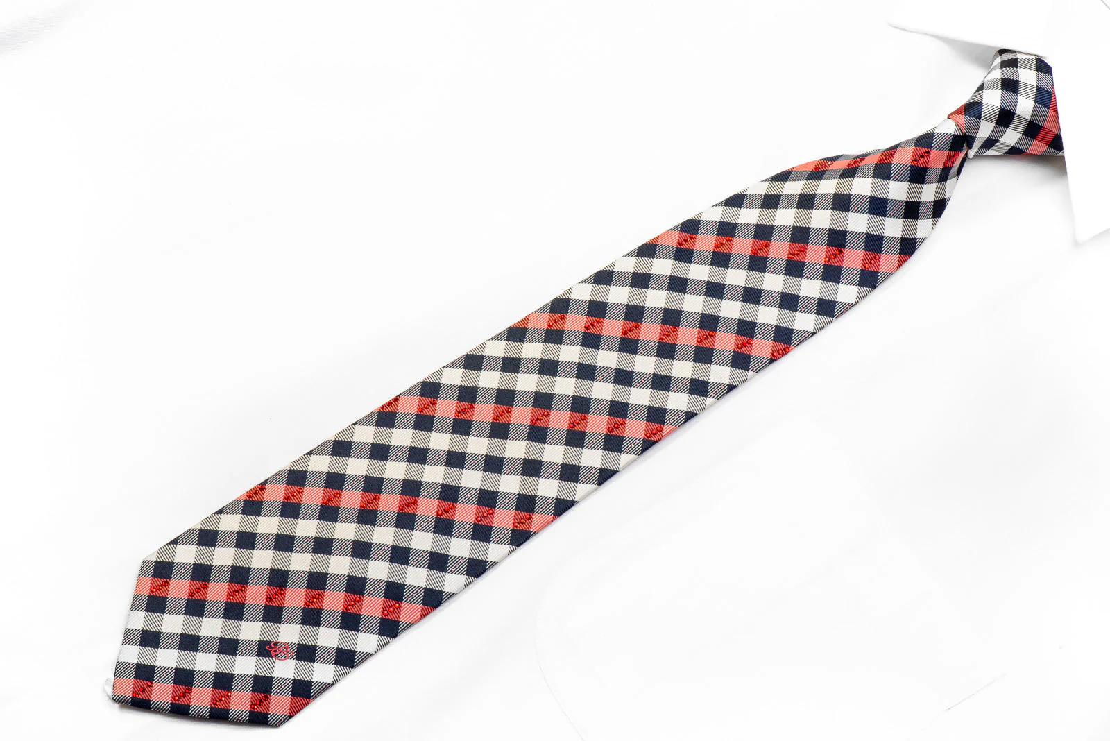 Rhinestone Tie Red White Blue Plaid With Red Silver Sparkles - Image 3