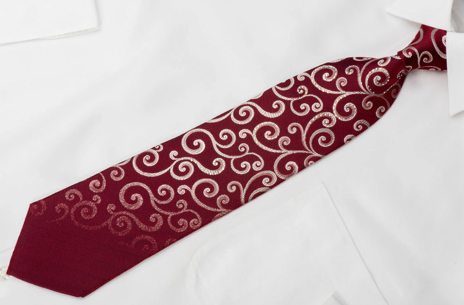 Renoma Rhinestone Tie Silver Scrolls On Burgundy With Silver Sparkles - Image 2