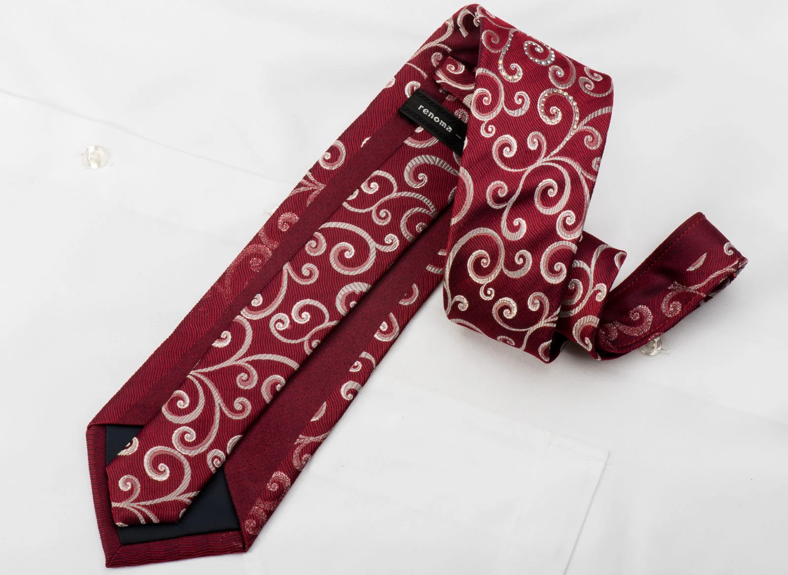 Renoma Rhinestone Tie Silver Scrolls On Burgundy With Silver Sparkles - Image 4