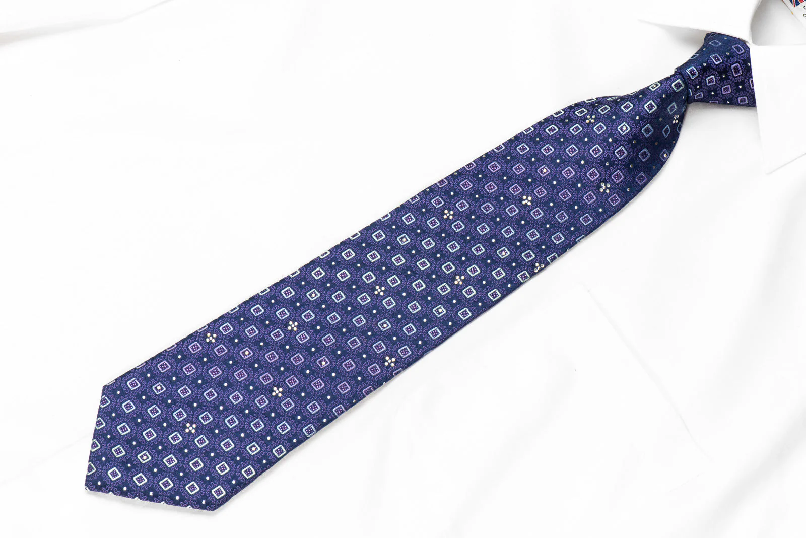 Renoma Rhinestone Tie Squares & Cartouche On Navy With Sparkles - Image 3