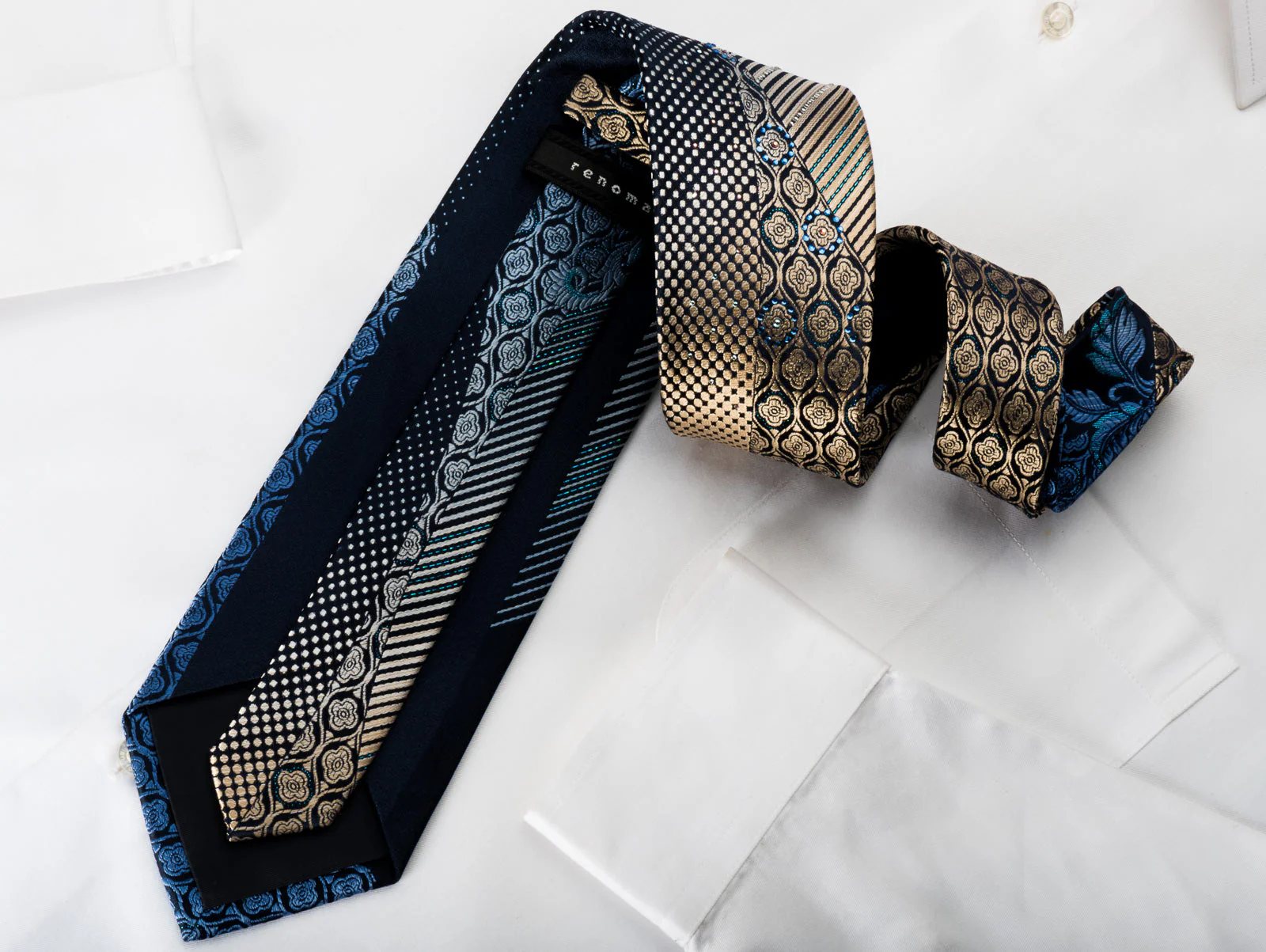 Renoma Rhinestone Woven Silk Necktie Floral On Blue With Blue Sparkles - Image 2