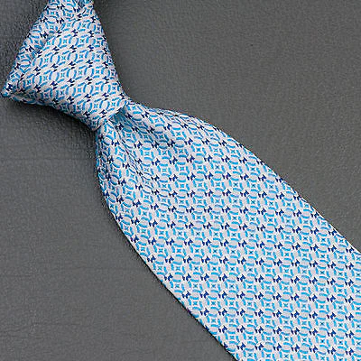 Renoma Silk Neck Tie Blue Scotty Dogs & Geometric Circles On White 3 1/2 Inch