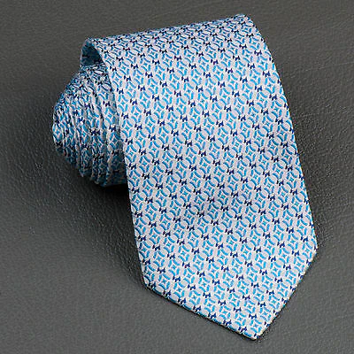 Renoma Silk Neck Tie Blue Scotty Dogs & Geometric Circles On White 3 1/2 Inch - Image 2