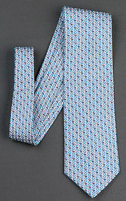 Renoma Silk Neck Tie Blue Scotty Dogs & Geometric Circles On White 3 1/2 Inch - Image 3