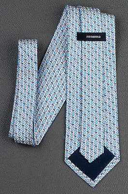 Renoma Silk Neck Tie Blue Scotty Dogs & Geometric Circles On White 3 1/2 Inch - Image 4