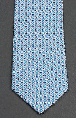 Renoma Silk Neck Tie Blue Scotty Dogs & Geometric Circles On White 3 1/2 Inch - Image 8