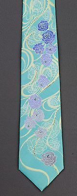Renoma Silk Neck Tie Floral Design On Turquoise With Micro Sparkles & Rhinestone - Image 10