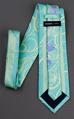 Renoma Silk Neck Tie Floral Design On Turquoise With Micro Sparkles & Rhinestone - Image 9