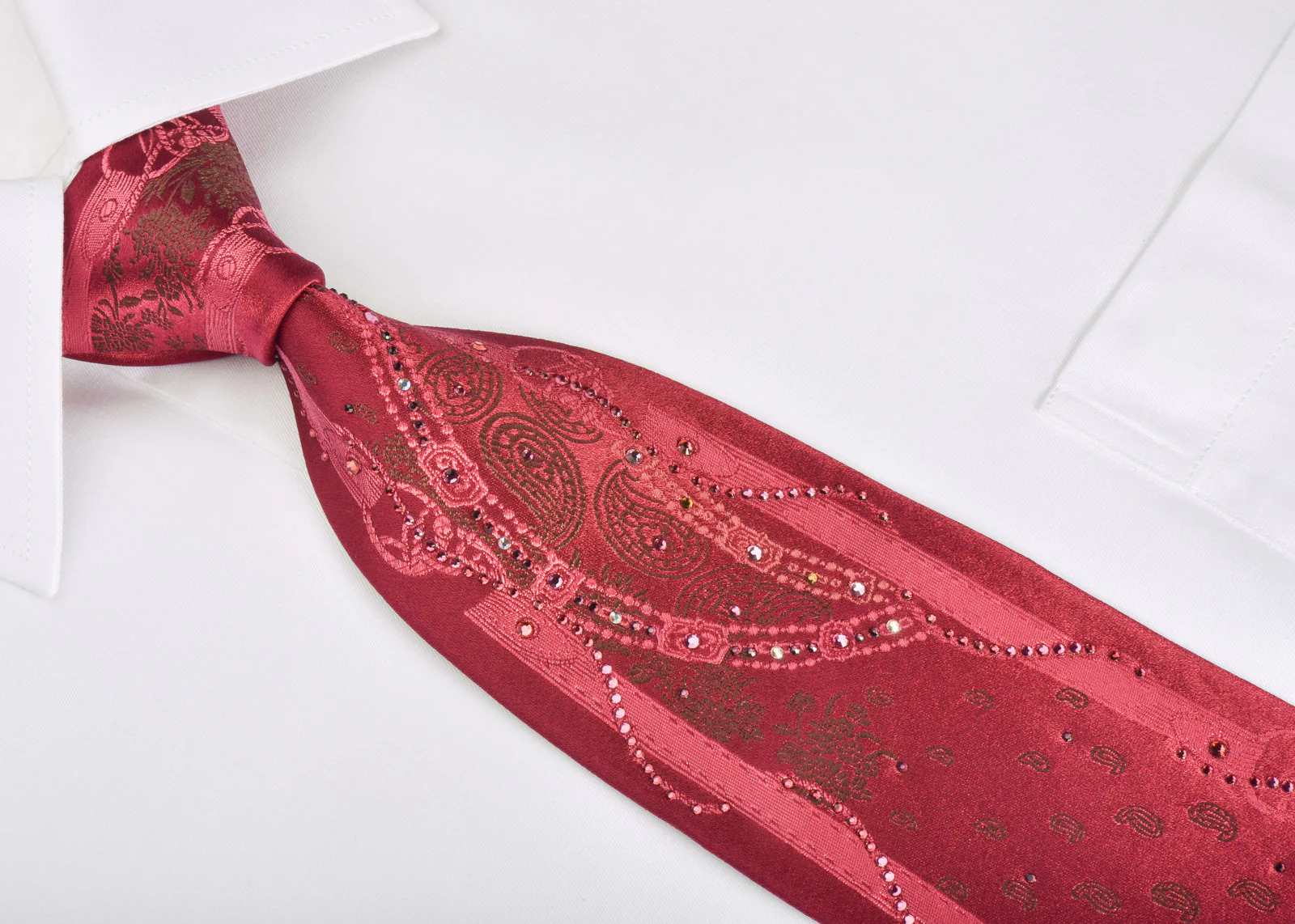 Renoma Silk Necktie Boteh On Burgundy With Rhinestones - Image 3